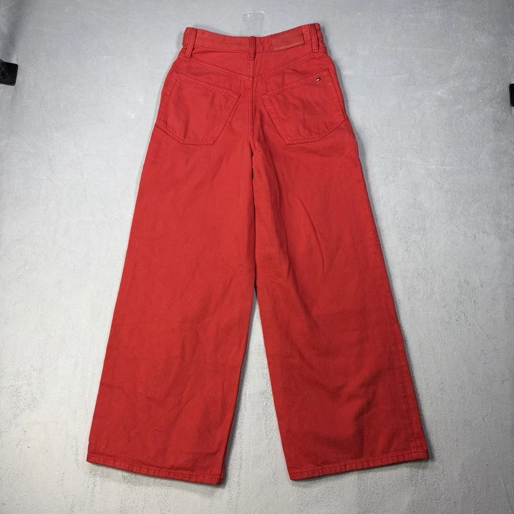 Tommy Hilfiger Jeans Women's Size 24X32 Actual 24X24.5  Red High-Rise Wide-Leg